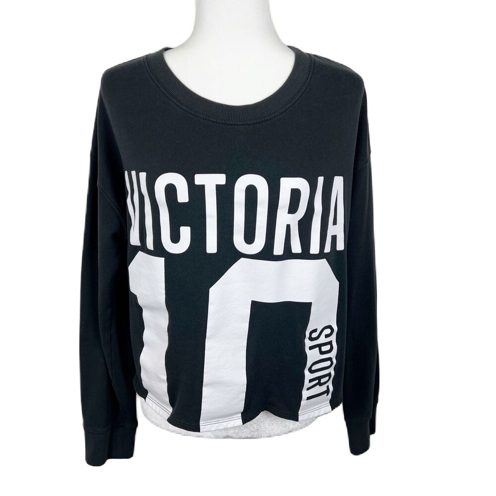 Victoria's Secret Sweater Women Large Black Sport Cropped Pullover Sweatshirt